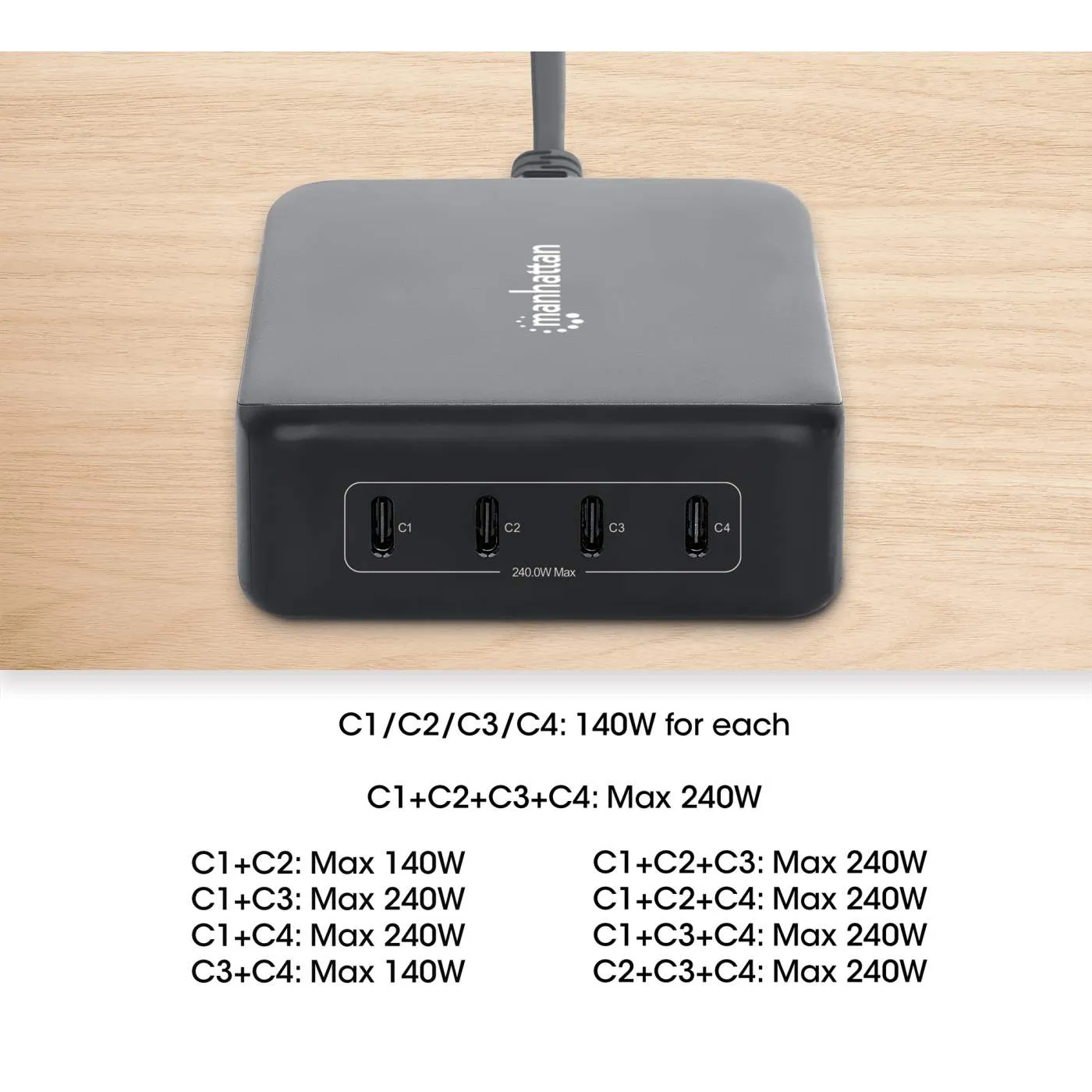 4-Port GaN USB Power Delivery Charging Station - 240 W / PD 3.1