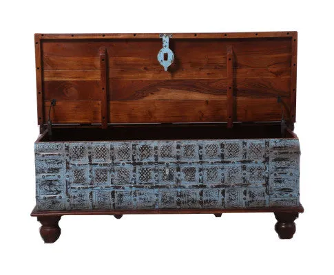 Konark Coffee Table Antique Handcrafted Solid Mango Wood Storage Trunk Chest Box